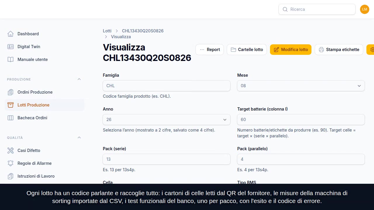 Copertina del video demo: MES per una linea di pacchi batteria